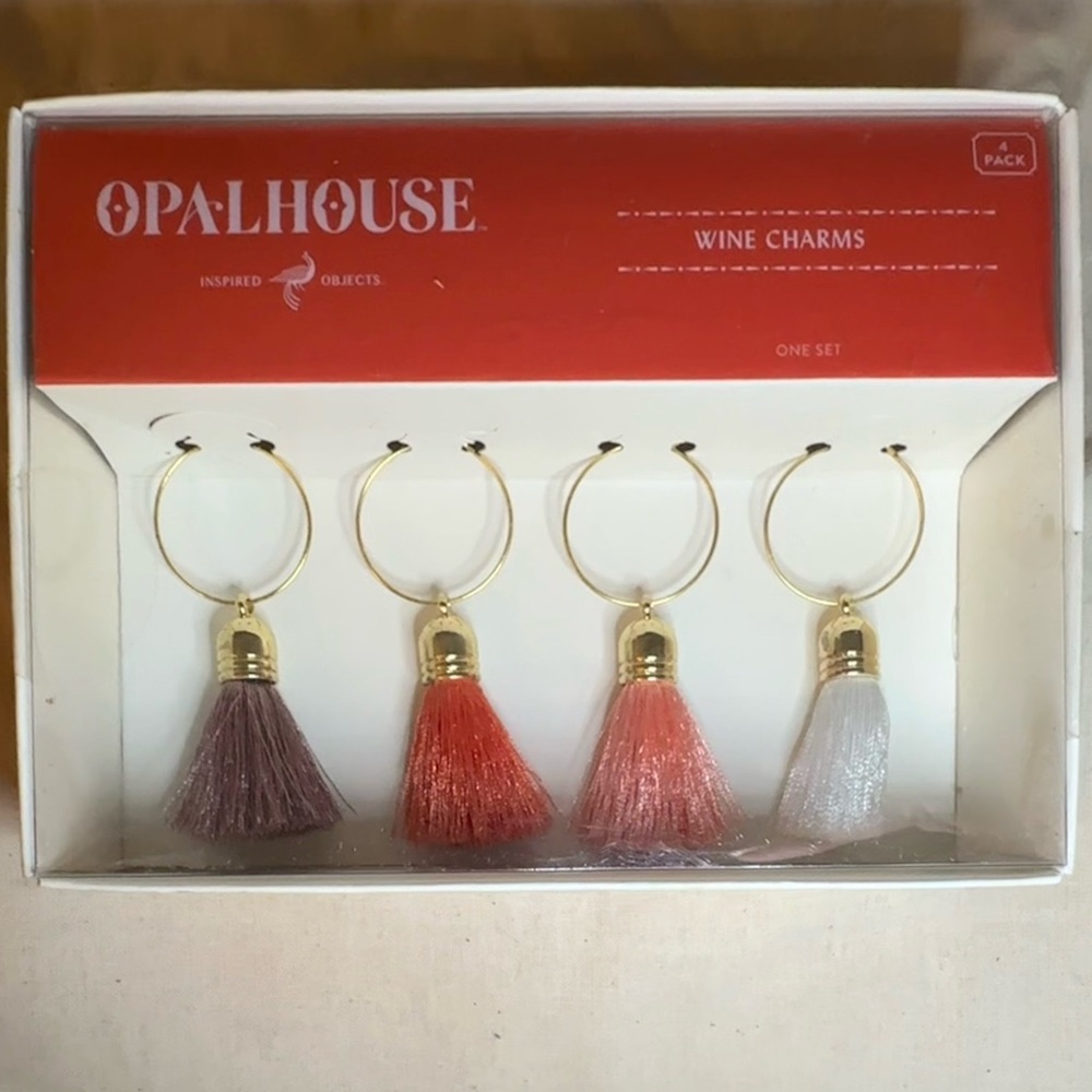 New Vintage Opalhouse Tassel Wine Charms Pastels Gold-Tone Opal House New in Box